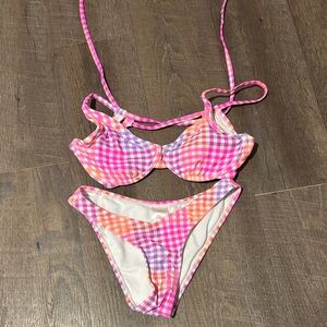 Xhilaration Pink and Orange Checkered Kids Bikini